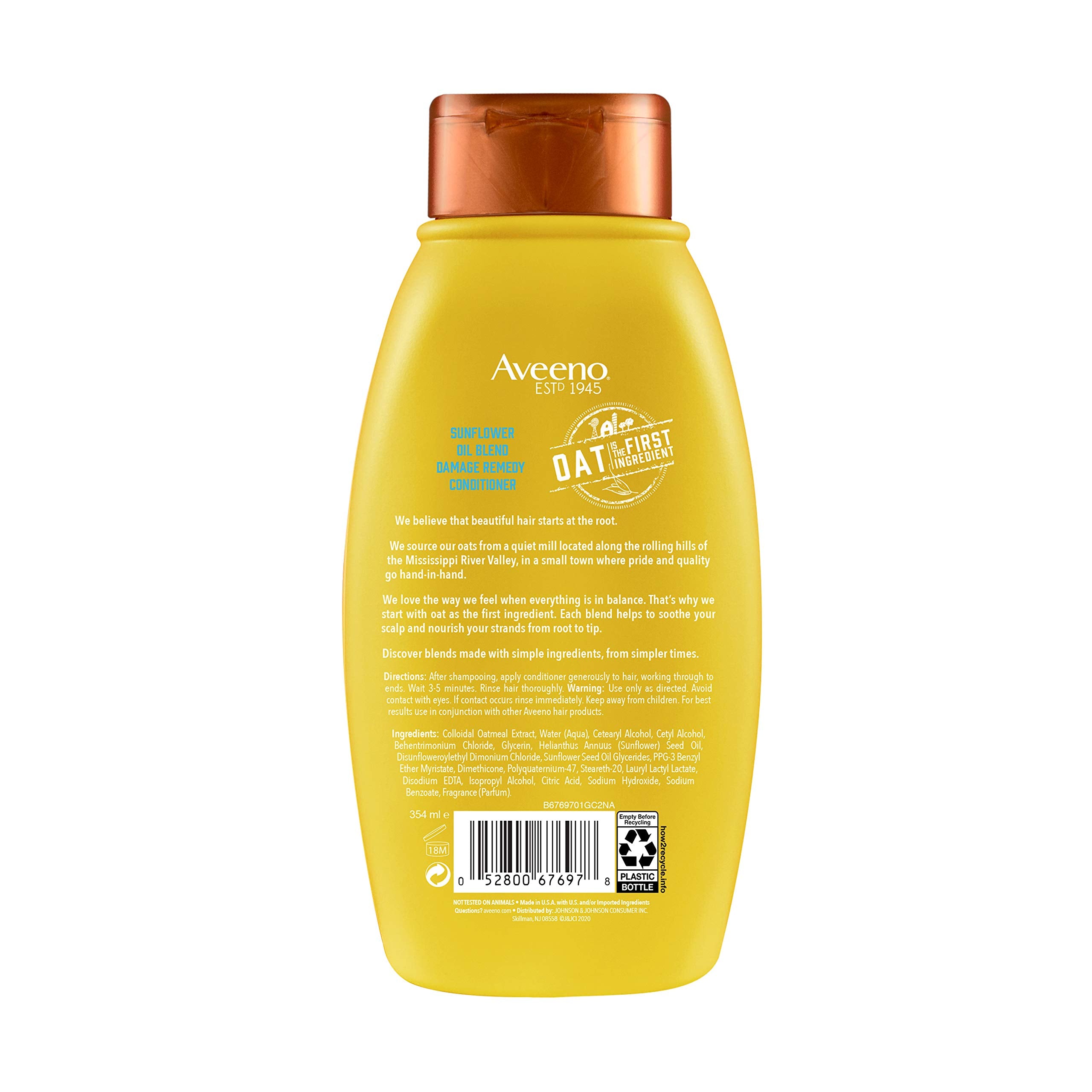 Aveeno Sunflower Oil Blend Conditioner, for Dry Damaged Hair, Dye, Paraben & Sulfate Surfactants Free, 12oz